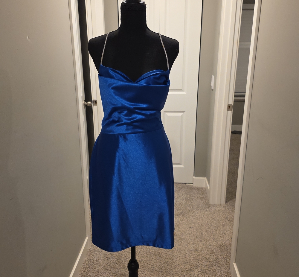 Cowl Neck Satin Mini Dress in Royal Blue